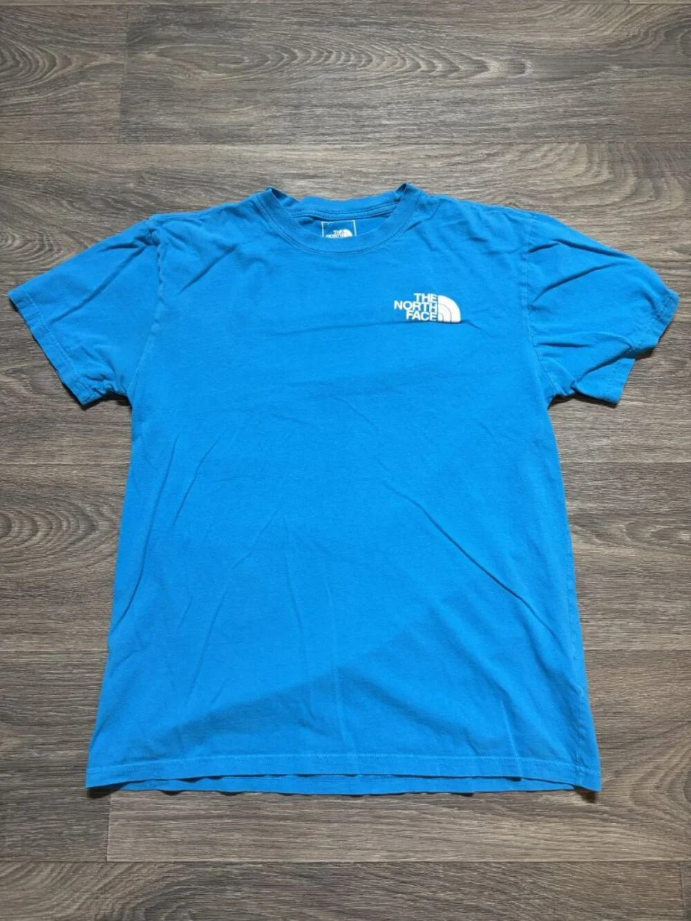 North Face Blue Logo Tee Medium Cotton Graphic Back Print Outdoor Casual Shirt